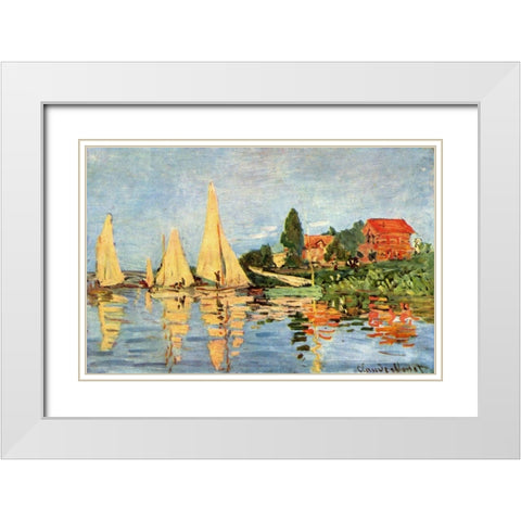 Regatta in Argenteuil White Modern Wood Framed Art Print with Double Matting by Monet, Claude