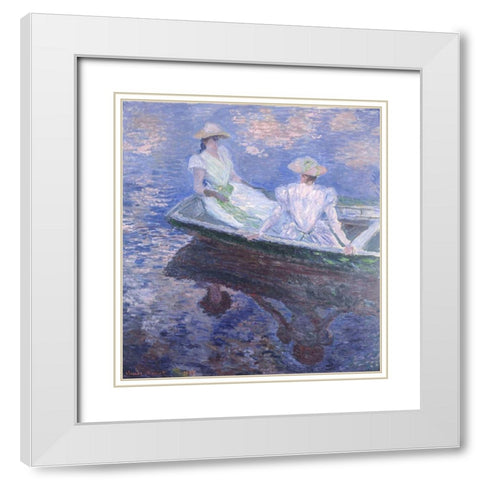 On the Boat White Modern Wood Framed Art Print with Double Matting by Monet, Claude