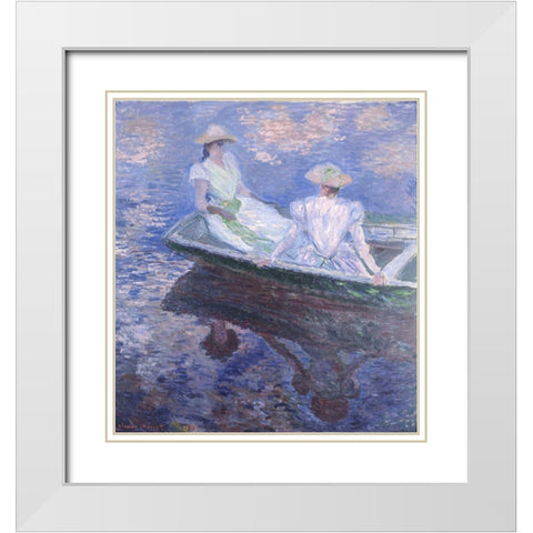 On the Boat White Modern Wood Framed Art Print with Double Matting by Monet, Claude