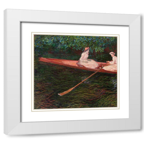 Canoe White Modern Wood Framed Art Print with Double Matting by Monet, Claude