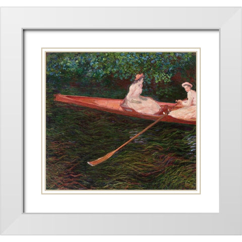 Canoe White Modern Wood Framed Art Print with Double Matting by Monet, Claude