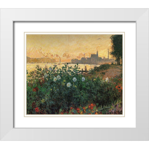 Flowered Riverbank, Argenteuil White Modern Wood Framed Art Print with Double Matting by Monet, Claude