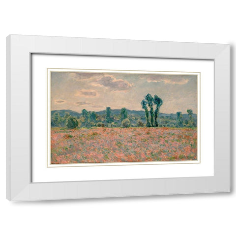 Poppy Field White Modern Wood Framed Art Print with Double Matting by Monet, Claude