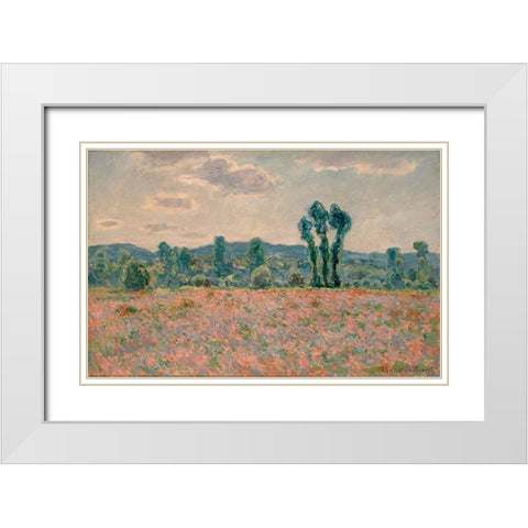 Poppy Field White Modern Wood Framed Art Print with Double Matting by Monet, Claude