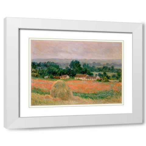 Haystack at Giverny White Modern Wood Framed Art Print with Double Matting by Monet, Claude