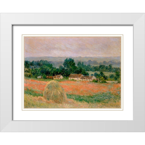 Haystack at Giverny White Modern Wood Framed Art Print with Double Matting by Monet, Claude