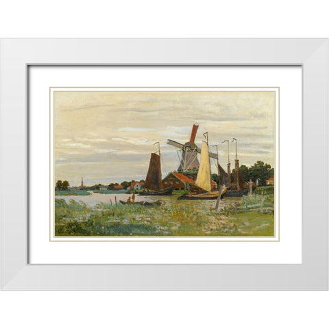 Un Moulin Ã  Zaandam White Modern Wood Framed Art Print with Double Matting by Monet, Claude