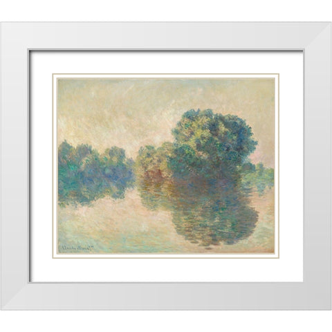 The Seine at Giverny White Modern Wood Framed Art Print with Double Matting by Monet, Claude