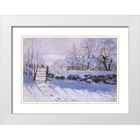 The magpie White Modern Wood Framed Art Print with Double Matting by Monet, Claude