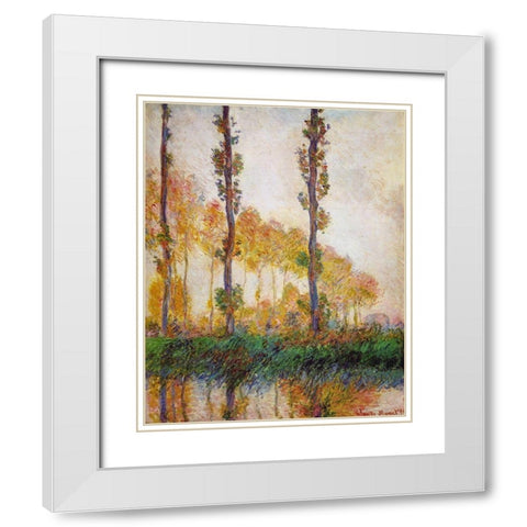 Poplars (Autumn) White Modern Wood Framed Art Print with Double Matting by Monet, Claude
