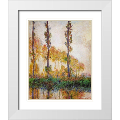 Poplars (Autumn) White Modern Wood Framed Art Print with Double Matting by Monet, Claude