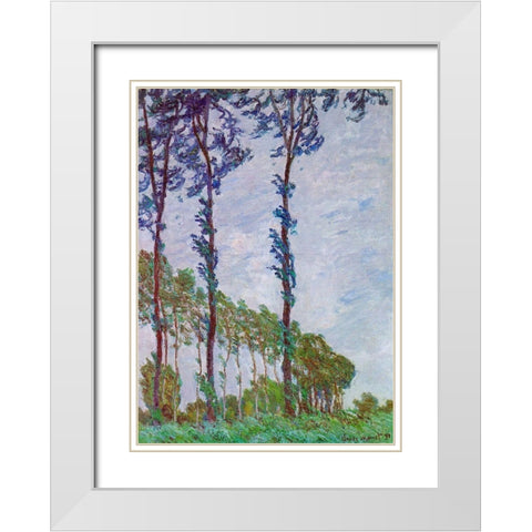 Poplars (Wind effect) White Modern Wood Framed Art Print with Double Matting by Monet, Claude