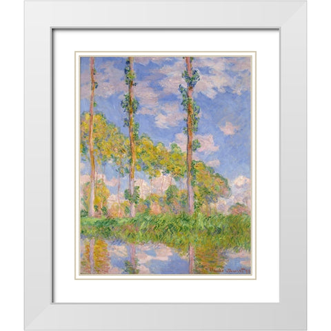Poplars in the sun White Modern Wood Framed Art Print with Double Matting by Monet, Claude