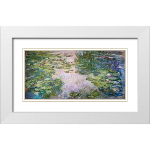 Waterlillies White Modern Wood Framed Art Print with Double Matting by Monet, Claude