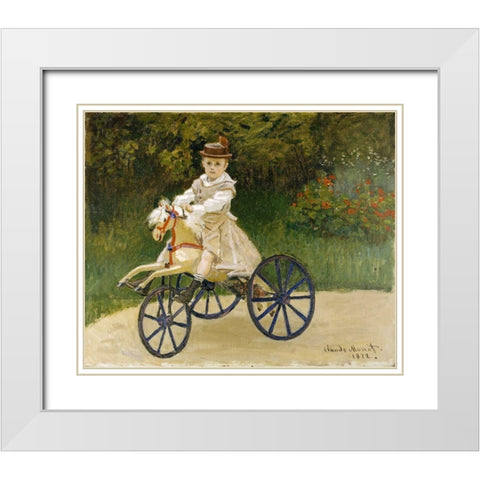 Jean Monet on his Hobby Horse White Modern Wood Framed Art Print with Double Matting by Monet, Claude