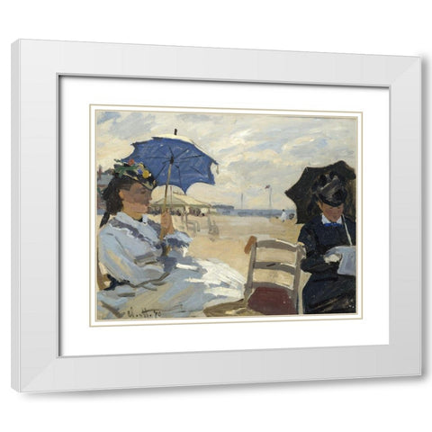 At the beach of Trouville White Modern Wood Framed Art Print with Double Matting by Monet, Claude