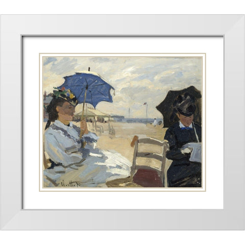 At the beach of Trouville White Modern Wood Framed Art Print with Double Matting by Monet, Claude