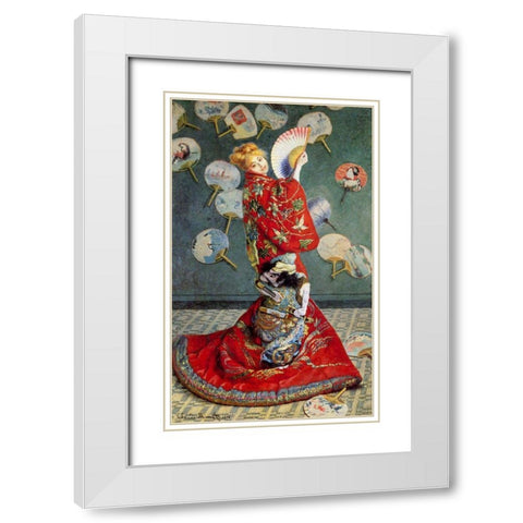 Madame Monet in a Japanese costume White Modern Wood Framed Art Print with Double Matting by Monet, Claude