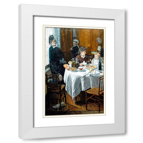 The Luncheon (1868) White Modern Wood Framed Art Print with Double Matting by Monet, Claude