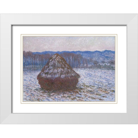 Stack of Wheat White Modern Wood Framed Art Print with Double Matting by Monet, Claude