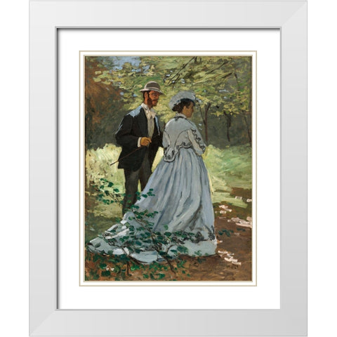 Bazille and Camille White Modern Wood Framed Art Print with Double Matting by Monet, Claude