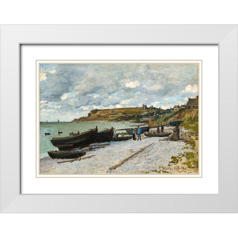 Sainte-Adresse White Modern Wood Framed Art Print with Double Matting by Monet, Claude