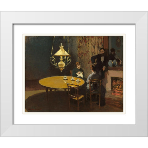 Interior, after Dinner White Modern Wood Framed Art Print with Double Matting by Monet, Claude
