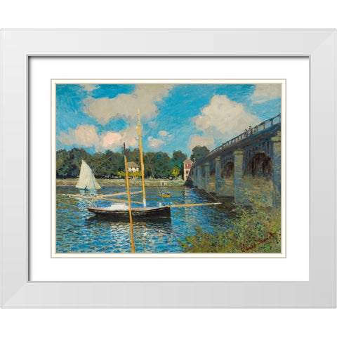 The Bridge at Argenteuil White Modern Wood Framed Art Print with Double Matting by Monet, Claude