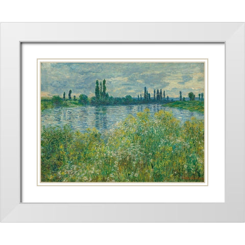 Banks of the Seine, Vetheuil White Modern Wood Framed Art Print with Double Matting by Monet, Claude