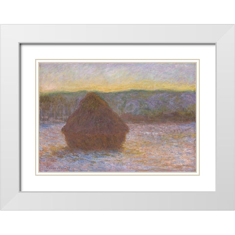 Stack of Wheat (Thaw, Sunset) White Modern Wood Framed Art Print with Double Matting by Monet, Claude