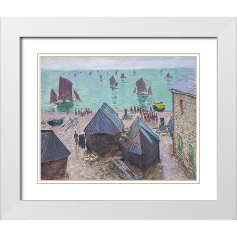 The Departure of the Boats, Ã‰tretat White Modern Wood Framed Art Print with Double Matting by Monet, Claude