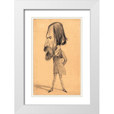 Caricature of Auguste Vacquerie White Modern Wood Framed Art Print with Double Matting by Monet, Claude