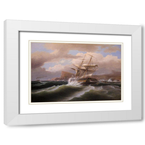 An American Ship in Distress White Modern Wood Framed Art Print with Double Matting by Birch, Thomas