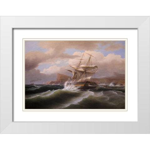 An American Ship in Distress White Modern Wood Framed Art Print with Double Matting by Birch, Thomas