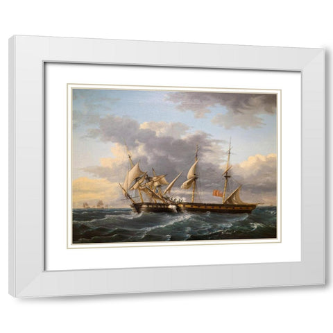 USS Wasp and HMS Frolic White Modern Wood Framed Art Print with Double Matting by Birch, Thomas