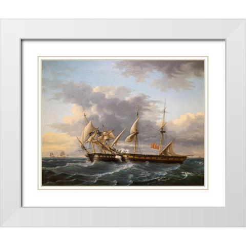 USS Wasp and HMS Frolic White Modern Wood Framed Art Print with Double Matting by Birch, Thomas