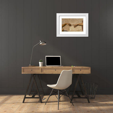 The Creation of Adam Detail White Modern Wood Framed Art Print with Double Matting by Michelangelo