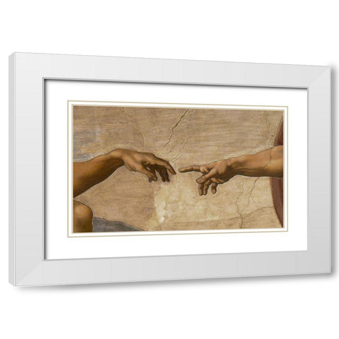 The Creation of Adam Detail White Modern Wood Framed Art Print with Double Matting by Michelangelo