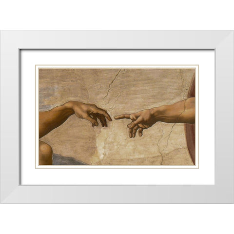 The Creation of Adam Detail White Modern Wood Framed Art Print with Double Matting by Michelangelo