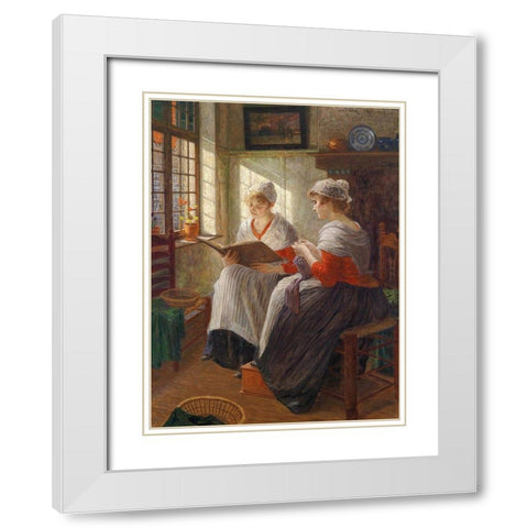 Two Girls at the Window White Modern Wood Framed Art Print with Double Matting by Firle, Walter