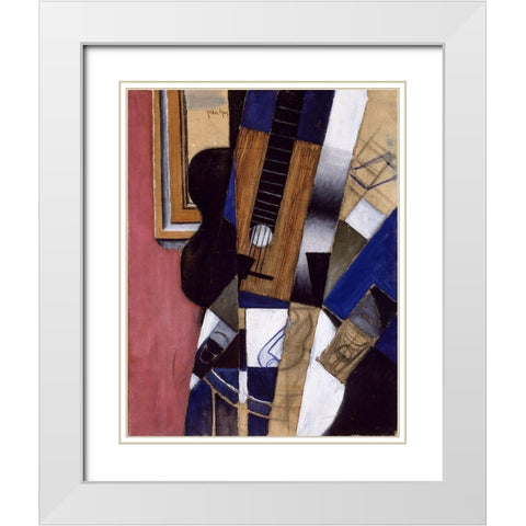 Guitar and Pipe White Modern Wood Framed Art Print with Double Matting by Gris, Juan
