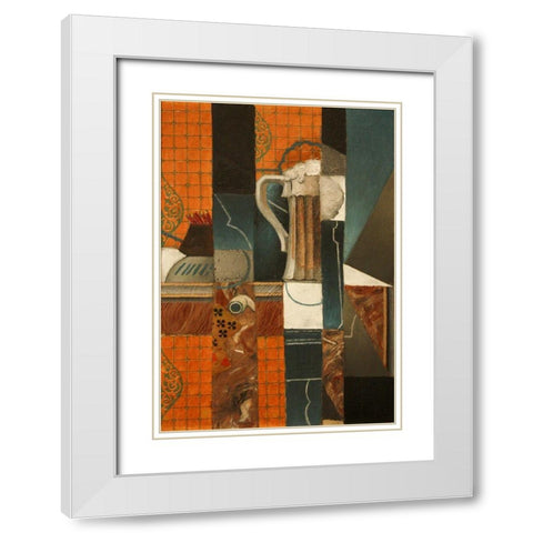 Playing Cards and Glass of Beer White Modern Wood Framed Art Print with Double Matting by Gris, Juan