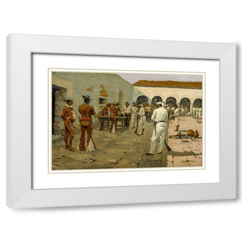 The Mier Expedition The Drawing of the Black Bean White Modern Wood Framed Art Print with Double Matting by Remington, Frederic