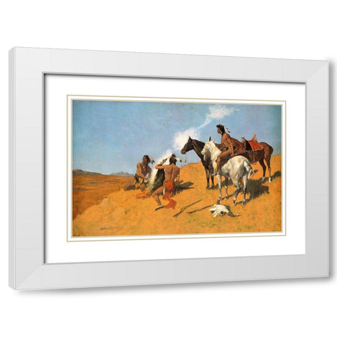 The Smoke Signal White Modern Wood Framed Art Print with Double Matting by Remington, Frederic