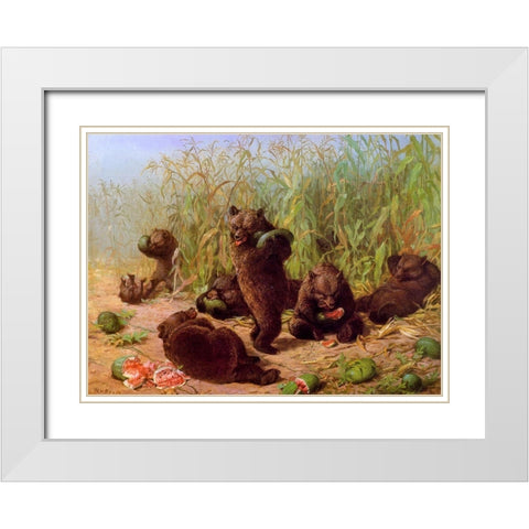 Bears in the Watermelon Patch White Modern Wood Framed Art Print with Double Matting by Beard, William Holbrook