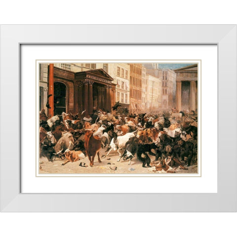 Bulls and Bears in the Market White Modern Wood Framed Art Print with Double Matting by Beard, William Holbrook