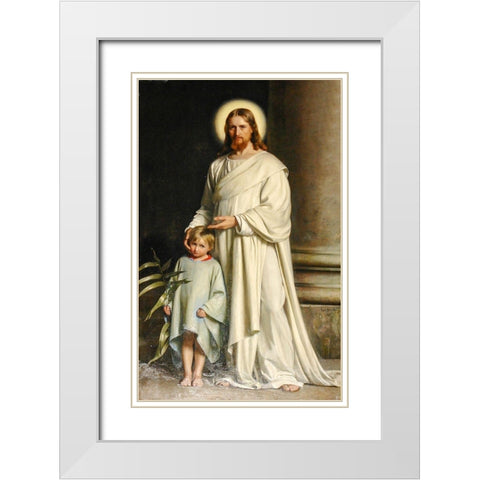 Christ and Child White Modern Wood Framed Art Print with Double Matting by Bloch, Carl