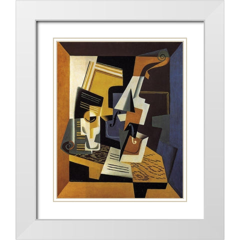 A Violin and Glass White Modern Wood Framed Art Print with Double Matting by Gris, Juan