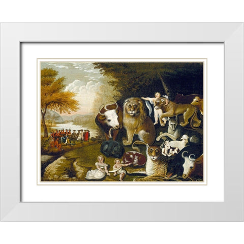The Peaceable Kingdom III White Modern Wood Framed Art Print with Double Matting by Hicks, Edward