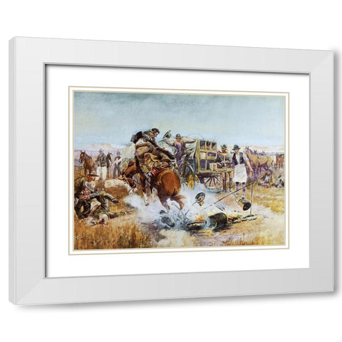 Bronc to Breakfast White Modern Wood Framed Art Print with Double Matting by Russell, Charles Marion